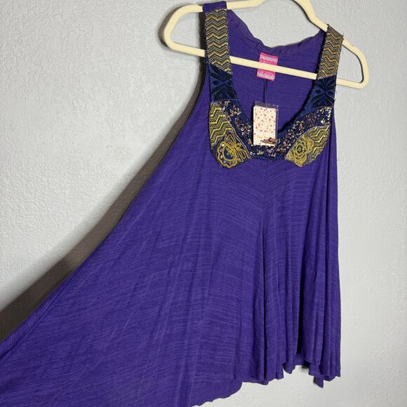 Y2K Free People Women's Purple Sequin Shark Bite Hem Tank Top Size Large - Picture 3 of 9